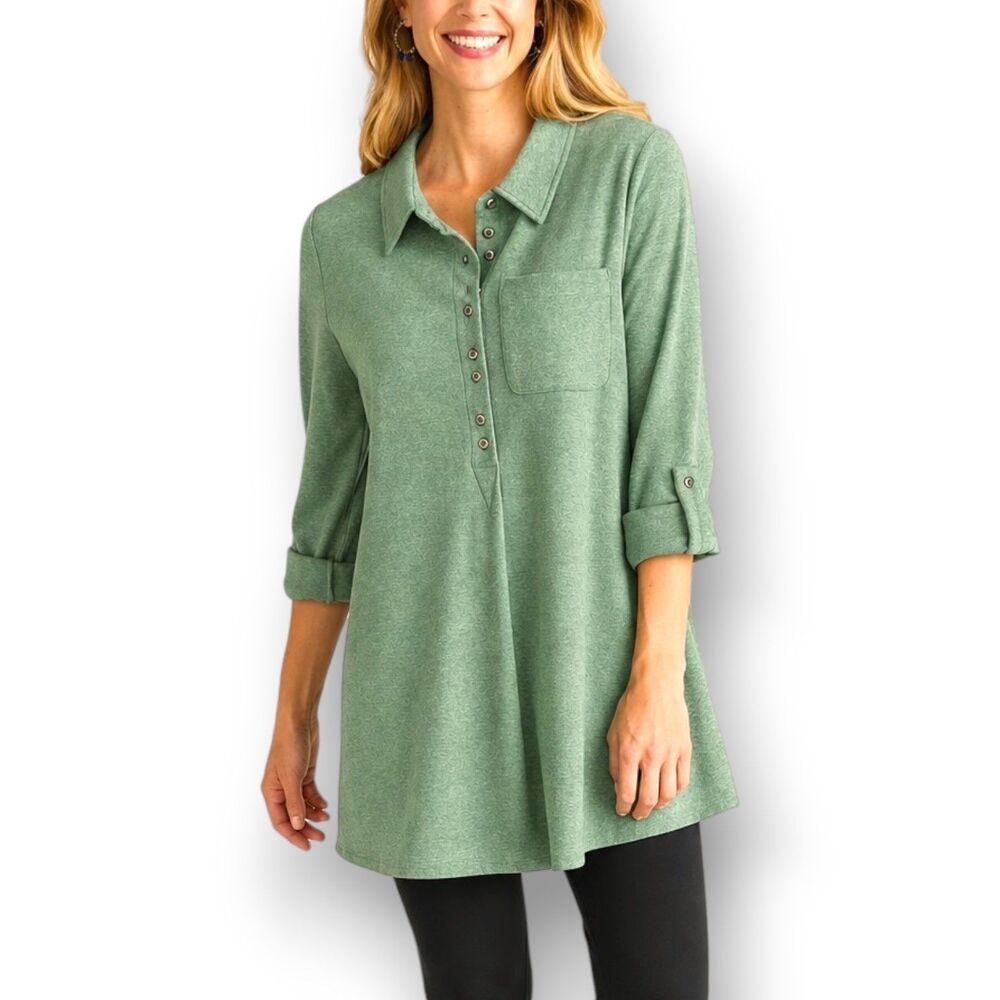 Soft Surroundings Take It Easy Tunic Green Womens 2X Super Soft Cozy Knit NEW